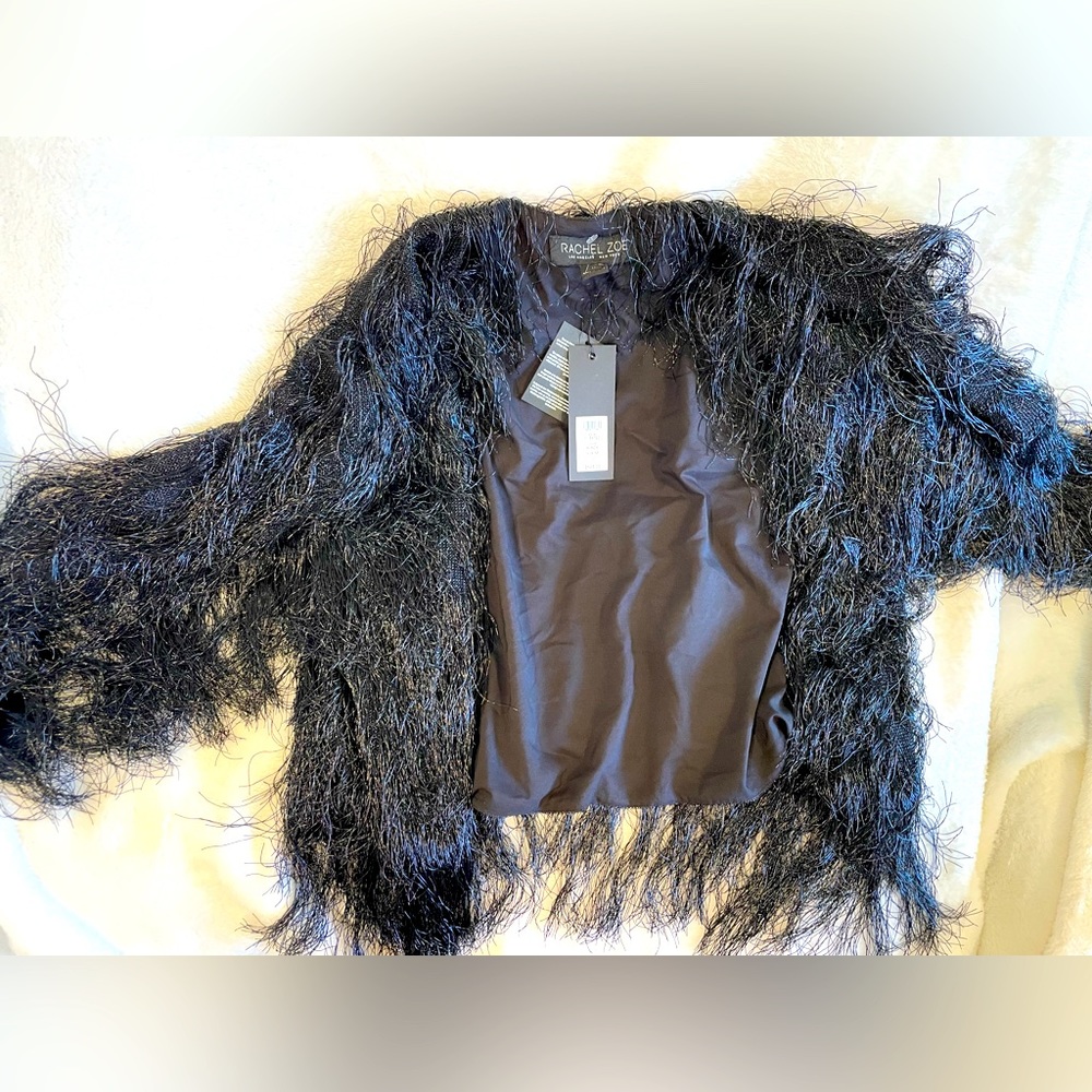 NWT Rachel Zoe crop fringed jacket/shrug - Medium - black